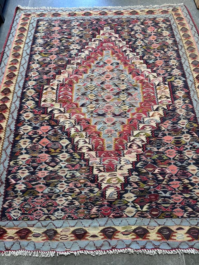 Vintage vloerkleed Kelim, katoen, 150x127cm, Ophalen of Verzenden, Zo goed als nieuw, Rechthoekig, Overige kleuren