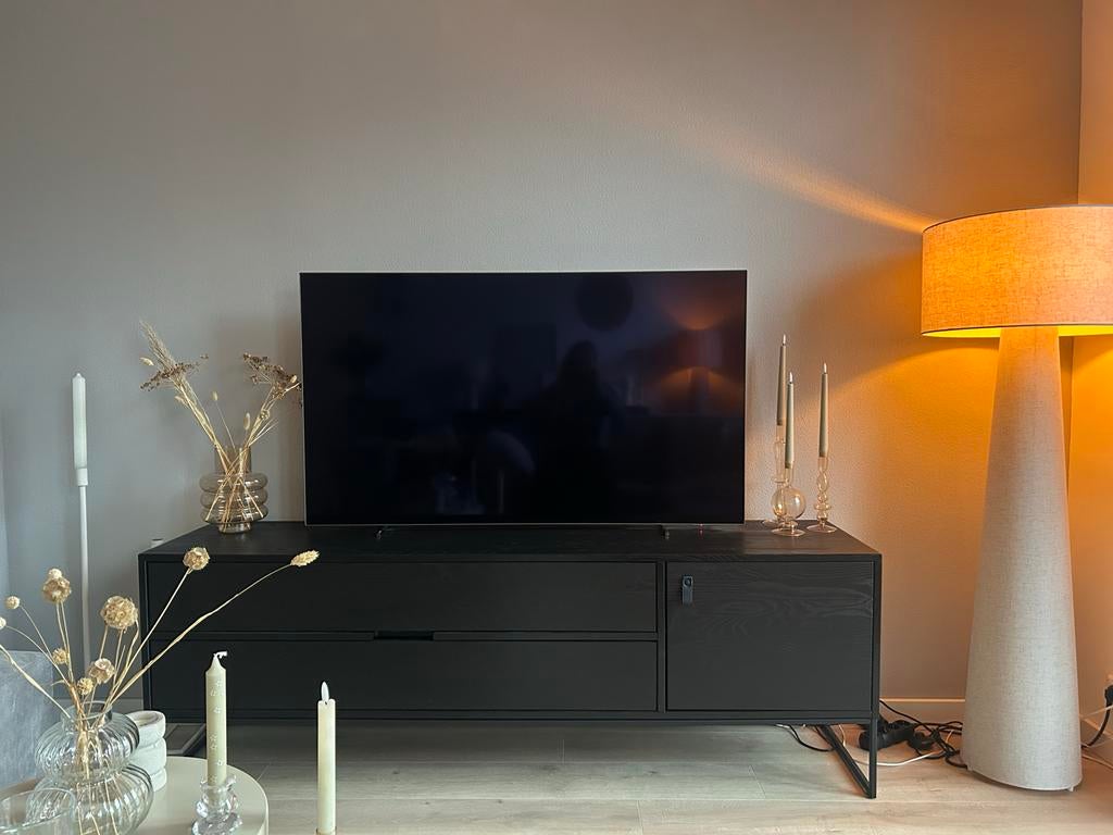 Tv meubel WOOOD zwart, Gebruikt, 150 tot 200 cm, Ophalen of Verzenden, Minder dan 100 cm