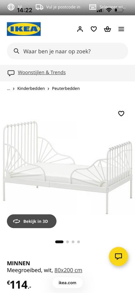 2x ikea minnen meegroeibedden, Kinderen en Baby's, Kinderkamer | Bedden, Ophalen, 70 tot 85 cm, Zo goed als nieuw, Lattenbodem