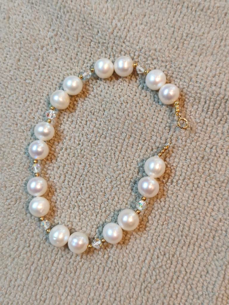 Armband zoetwater parels Swarovski 18 karaat, Sieraden, Tassen en Uiterlijk, Armbanden, Ophalen of Verzenden, Zo goed als nieuw
