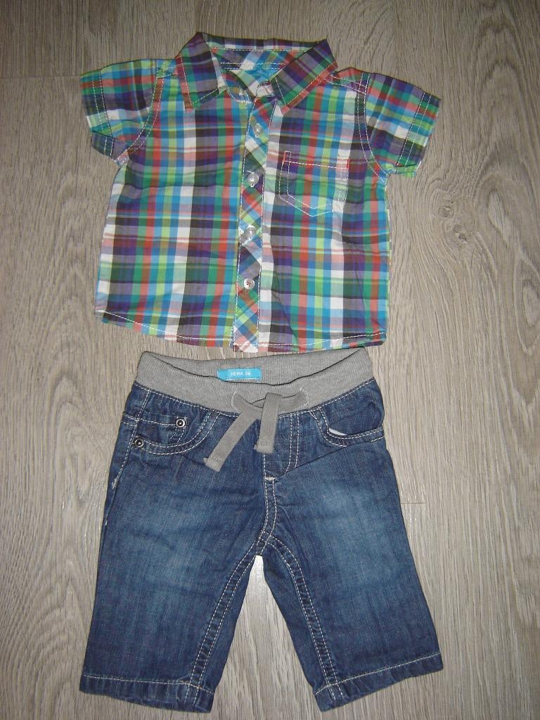 overhemd en jeans 56, Kinderen en Baby's, Babykleding | Maat 56, Gebruikt, Ophalen of Verzenden, Overhemdje of Bloesje, Hema