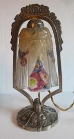 art deco tafellamp in brons met lampekap Robert, Verzenden