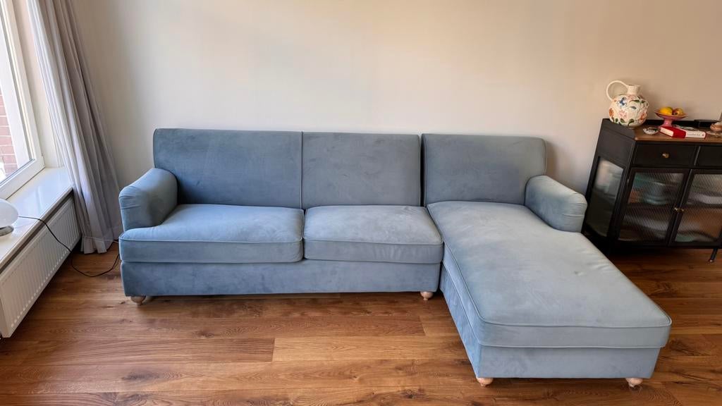 Blauw 3 zit bank van MADE - 256 x 90/151, Huis en Inrichting, Banken | Sofa's en Chaises Longues, Ophalen, Gebruikt, Tweepersoons