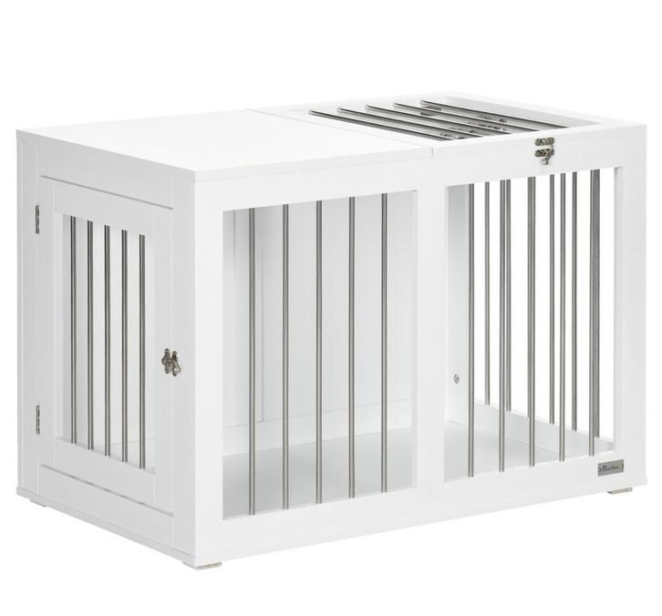 Hondenbench Pawhut Wit Wit, 80cm x 50cm x 56,5cm, Dieren en Toebehoren, Hondenhokken, Zo goed als nieuw, Minder dan 65 cm, 75 tot 110 cm