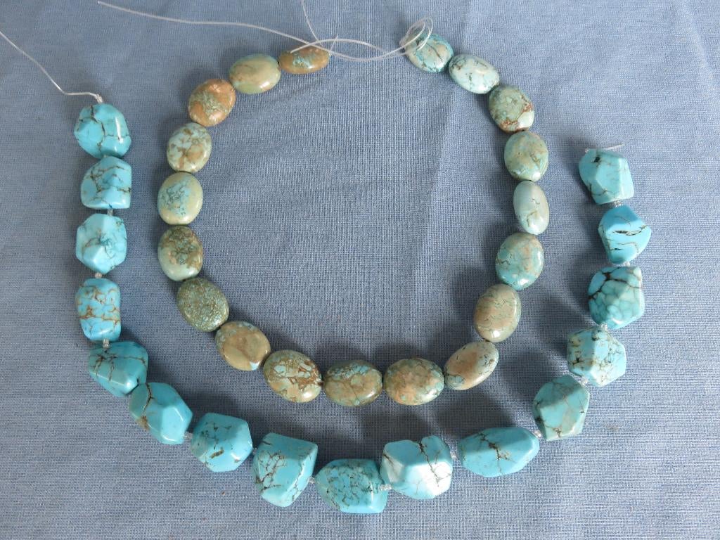 Kralen kettingen in turquoise steen - 20e eeuw, Sieraden, Tassen en Uiterlijk, Kettingen, Ophalen of Verzenden, Gebruikt, Blauw