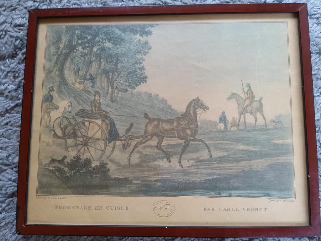 Twee prentjes in mooie lijst, Carle Vernet (alleen ophalen), Verzamelen, Ophalen, Voor 1940, Overige onderwerpen