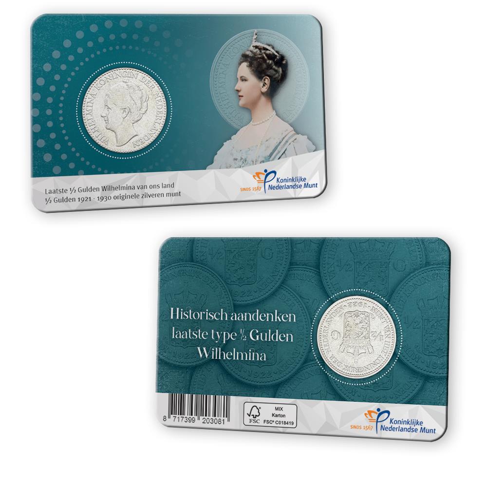 Numismatische coincard - Wilhelmina 1/2 gulden 1921, ½ gulden, Setje, Zilver, Ophalen of Verzenden