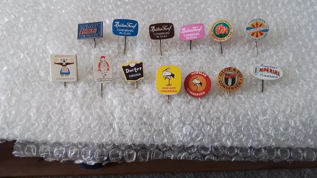 13 verschillende speldjes conserven, Ophalen of Verzenden, Zo goed als nieuw, Overige onderwerpen