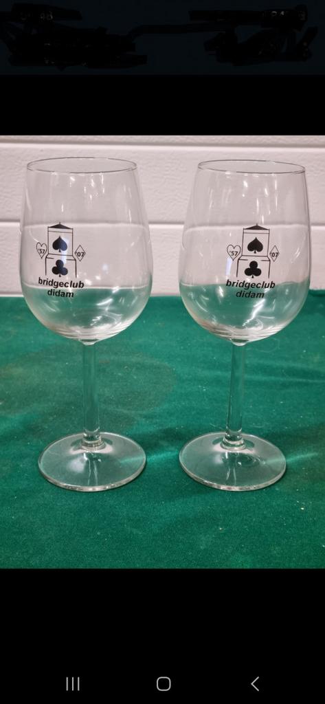 wijnglazen bridgeclub didam 2 stuks, Verzamelen, Glas en Borrelglaasjes, Ophalen of Verzenden, 'T Olde Gre-j, Info@toldegrej.nl