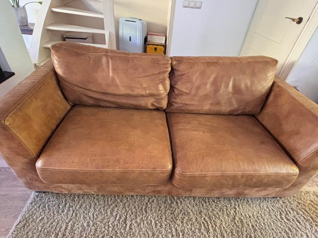 Leren 2-zits bank, Huis en Inrichting, Banken | Bankstellen, Ophalen, 150 tot 200 cm, Tweepersoons, 75 tot 100 cm