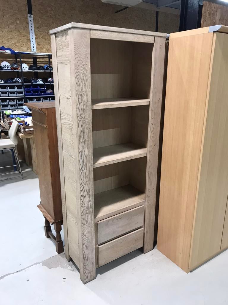 Stoere eiken boekenkast 3 lades 200 x 80 cm, H, Ophalen of Verzenden, Zo goed als nieuw, H