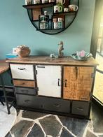 Industriële kast met mangohout en metaal, Ophalen, Gebruikt