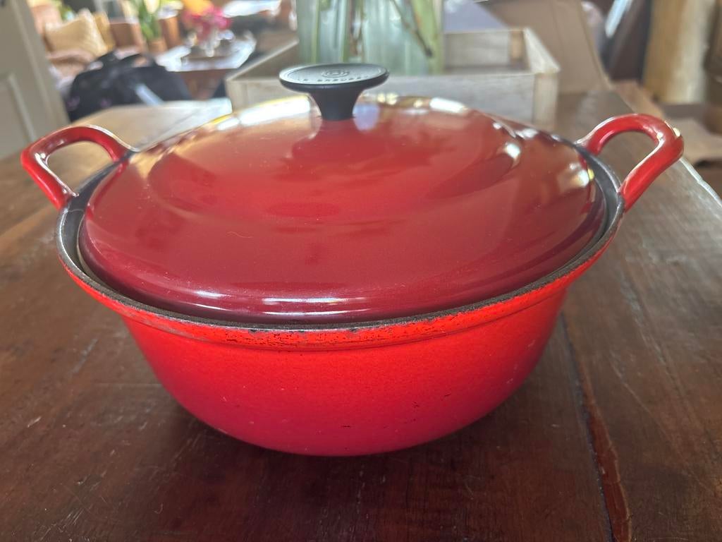 Le Creuset Gietijzeren Braadpan - Rood, Kookpan of Snelkookpan, Ophalen of Verzenden, Zo goed als nieuw, Gietijzer