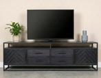 Tv meubel zwart mangohout visgraat, Ophalen, Zo goed als nieuw, Minder dan 100 cm, Metaal