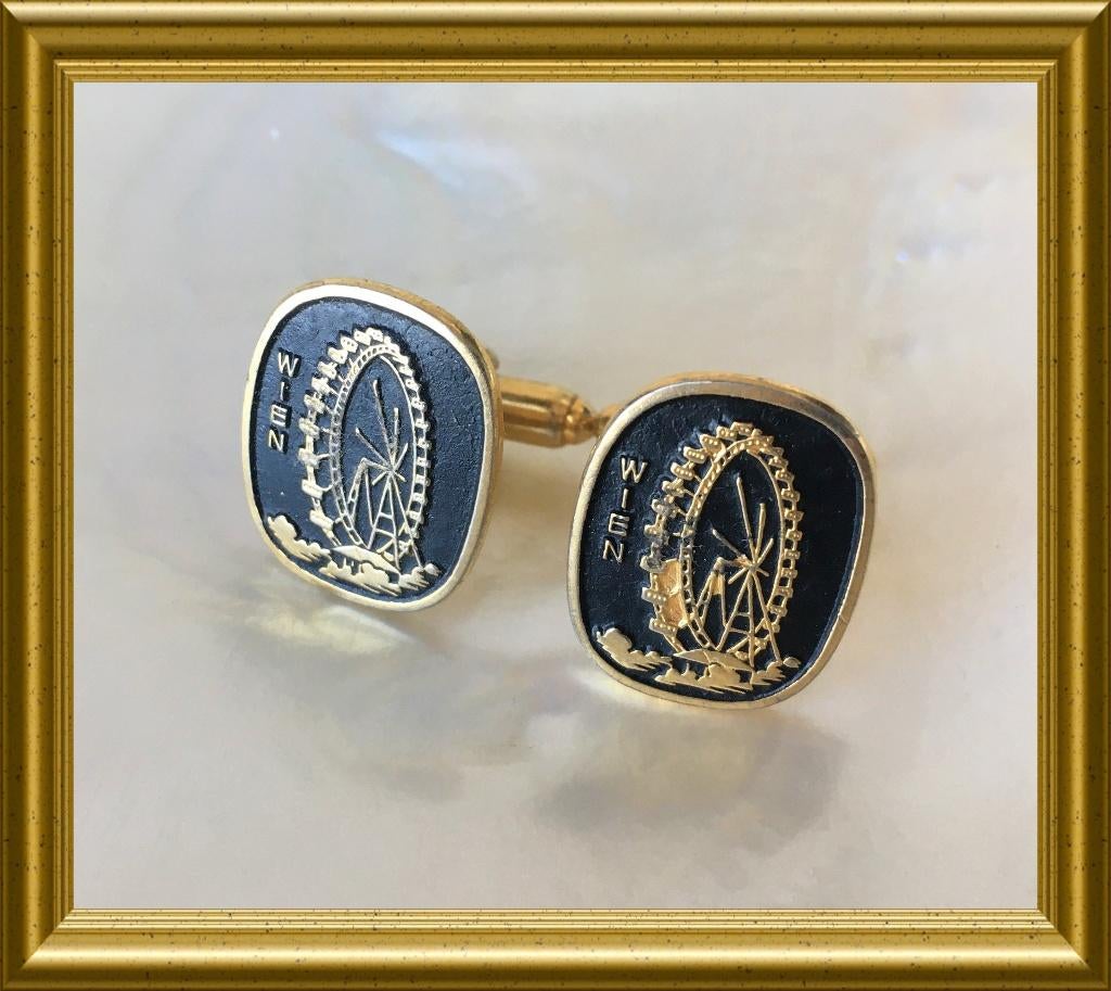 Vintage manchetknopen : wenen, reuzenrad, Sieraden, Tassen en Uiterlijk, Manchetknopen, Overige materialen, Gebruikt, Ophalen of Verzenden