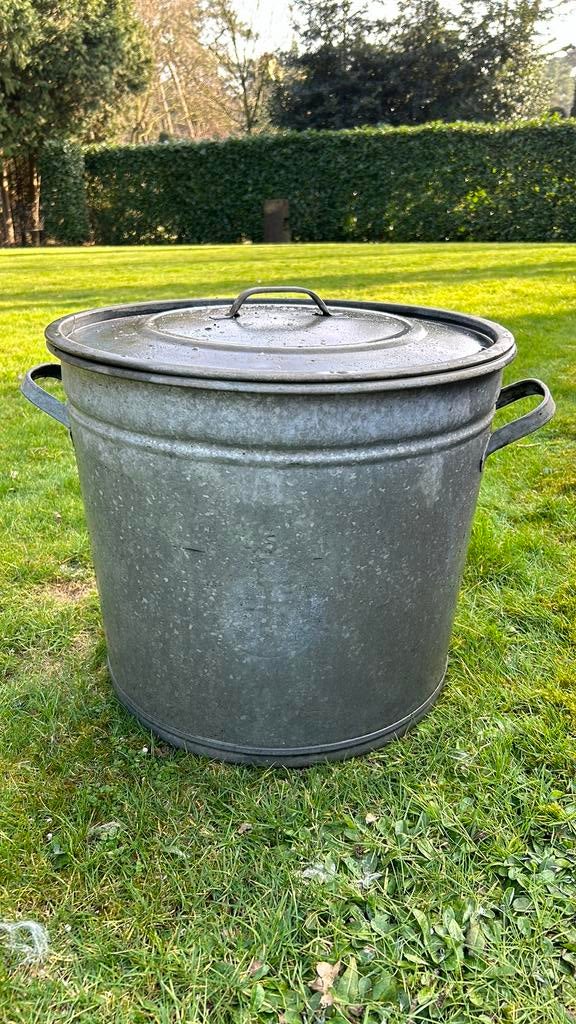 Grote zinken ton 50cm, Ophalen, Gebruikt, Zink, Met deksel