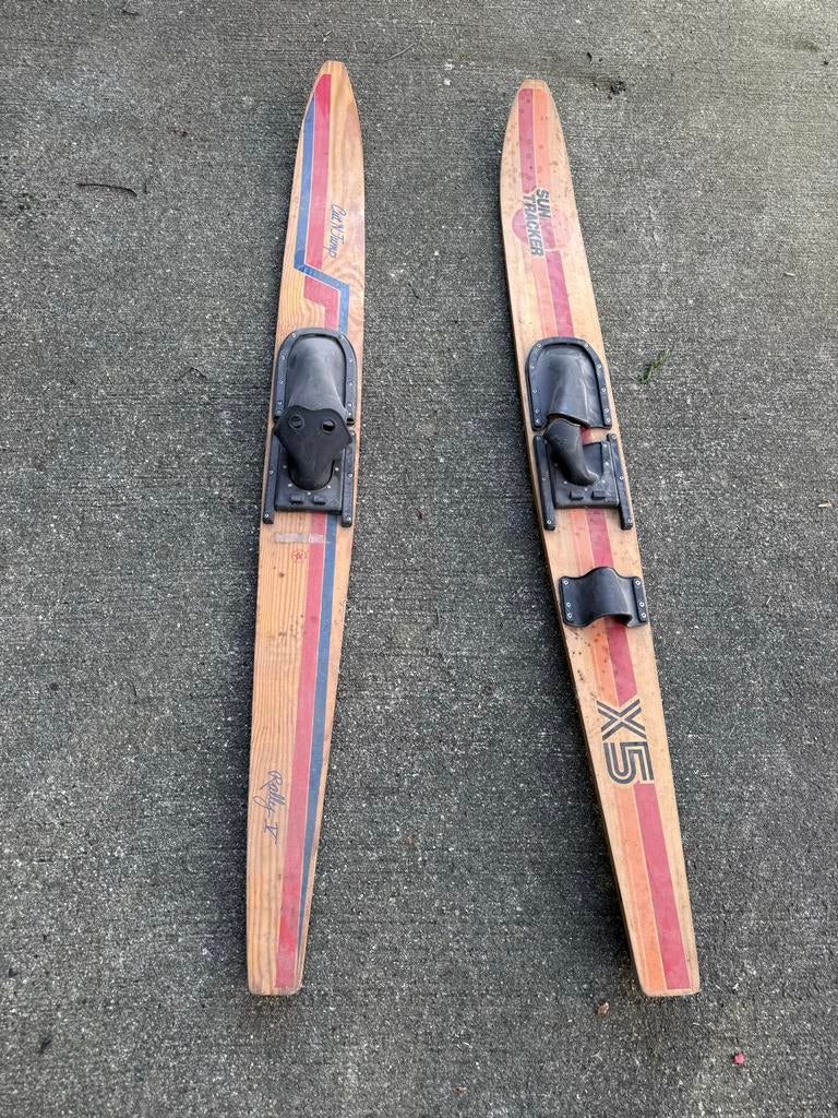 Vintage houten waterski’s – Sun Tracker / Cut’n Jump, Ophalen, Gebruikt, 160 cm of meer, Waterski's