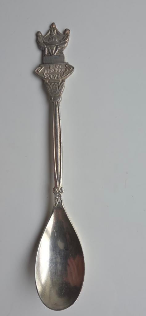 Zilverkleurige lepel met opschrift Nieuw Lindenoord Wolvega, Ophalen of Verzenden