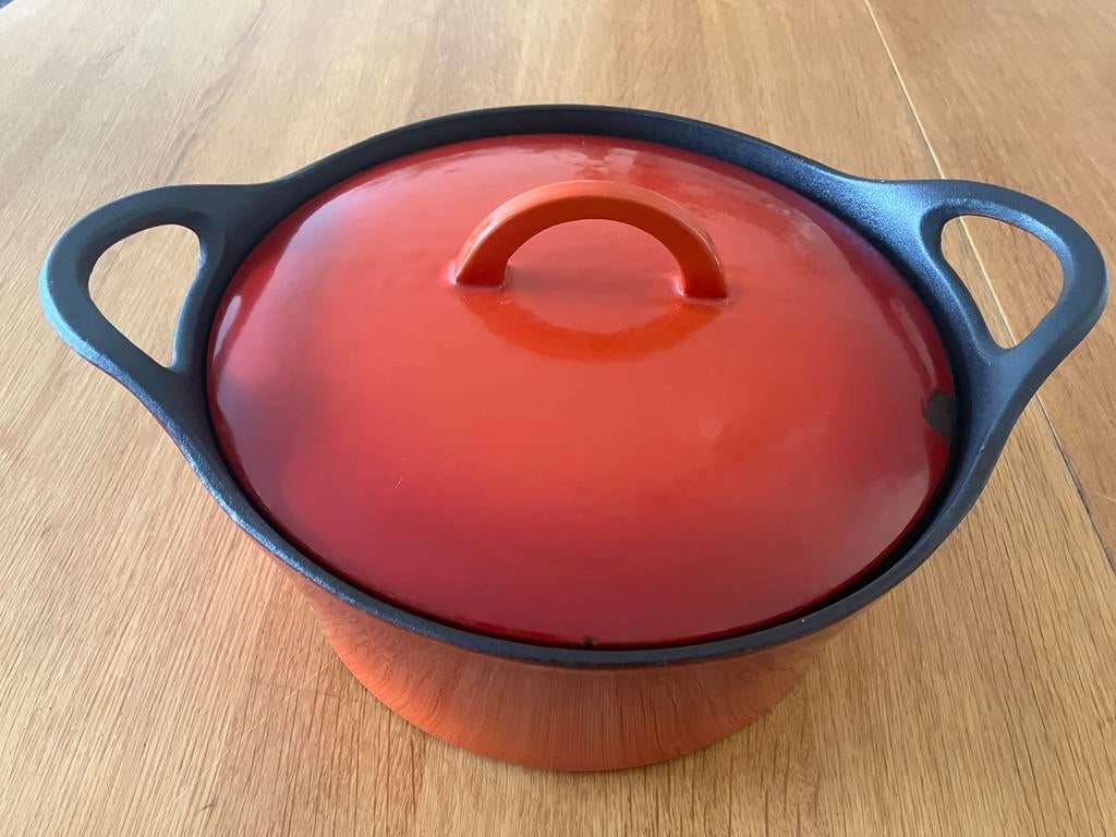 Hackman pan 25 oranje emaille, Huis en Inrichting, Keuken | Potten en Pannen, Ophalen of Verzenden, Gebruikt, Gietijzer, Koekenpan of Braadpan