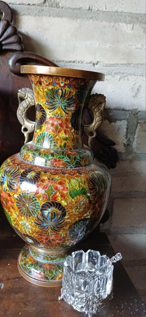 Set van 2 Chinese Cloisonné Vazen - Brons, 20 cm, Ophalen of Verzenden