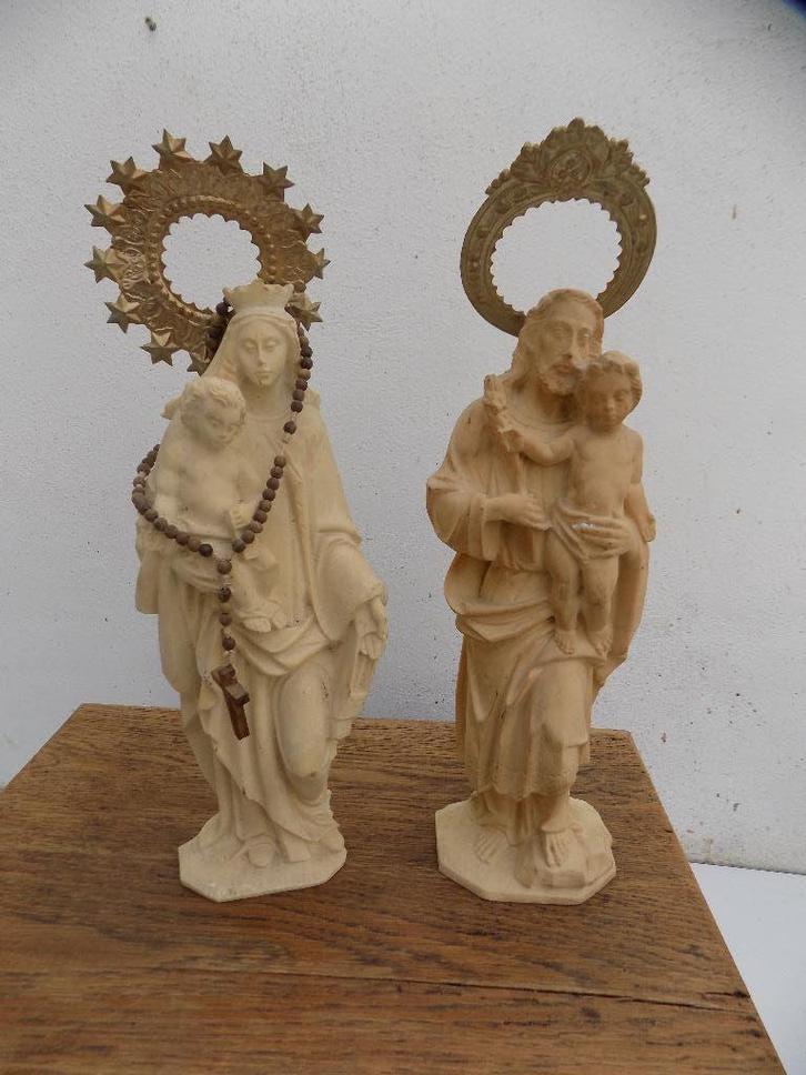 heiligenbeeld set vintage religie antiek, Antiek en Kunst, Antiek | Religie, Ophalen of Verzenden