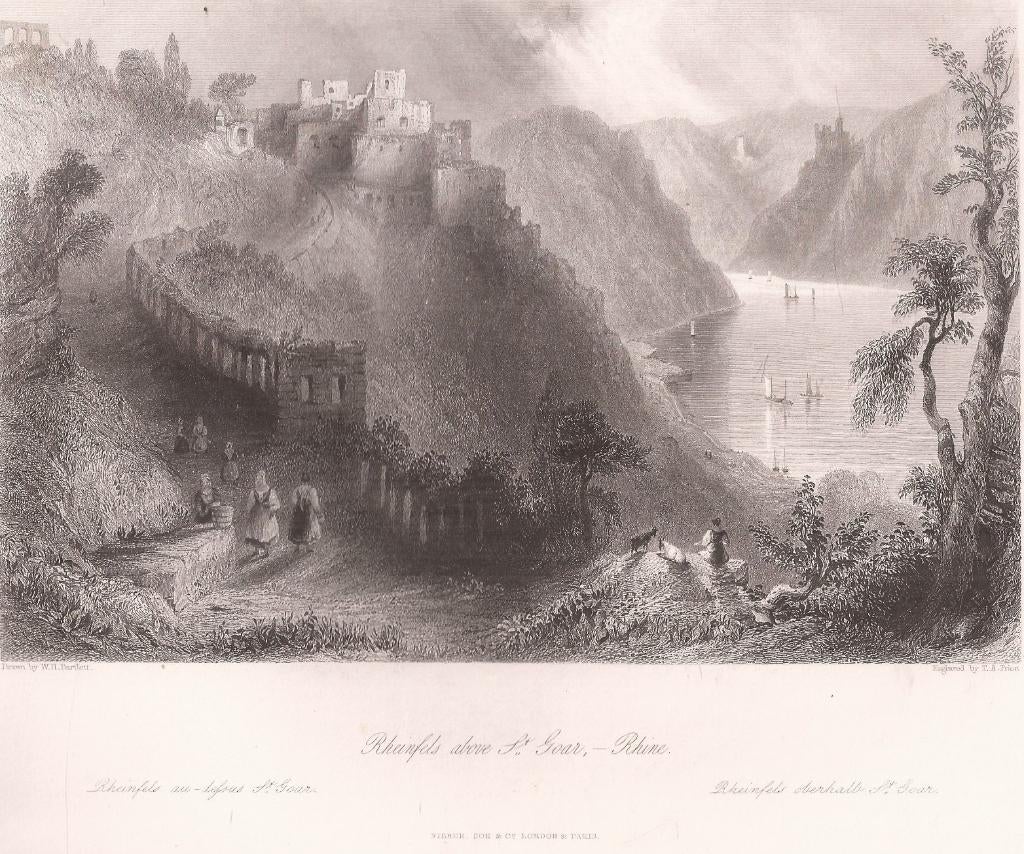 Rheinfels above St. Goar, - Rhine Staalgravure 1841, Antiek en Kunst, Kunst | Etsen en Gravures, Ophalen of Verzenden, Origineel