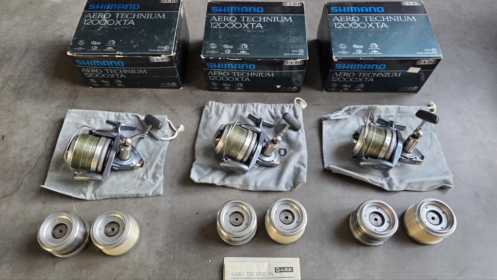 3 X SHIMANO AERO TECHNIUM XTA 12000 INCL SPOELEN DOZEN IZGST, Ophalen of Verzenden, Zo goed als nieuw, Molen