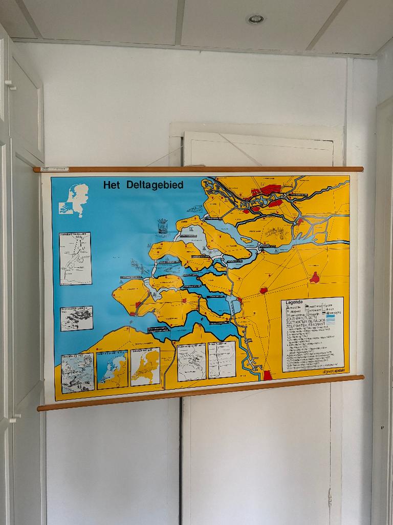 Vintage Schoolkaart Zeeland Deltagebied, Landkaart, 1800 tot 2000, Nederland, Ophalen