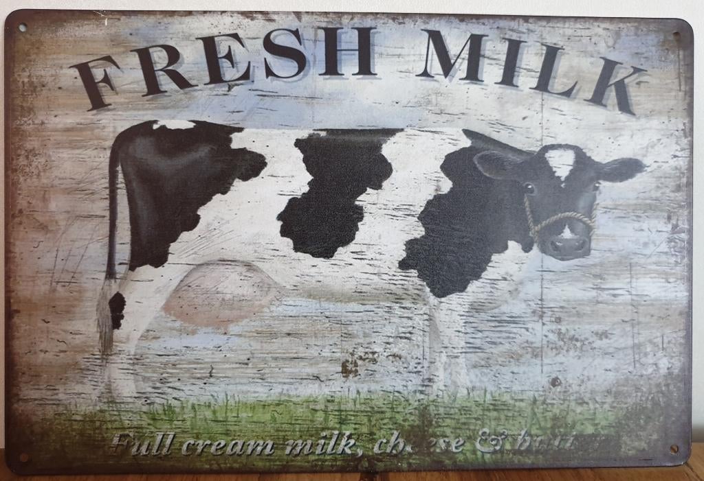 Fresh milk koe reclamebord van metaal wandbord decoratie, Info@deconoord.nl, Deco Noord, Nieuw, Ophalen of Verzenden