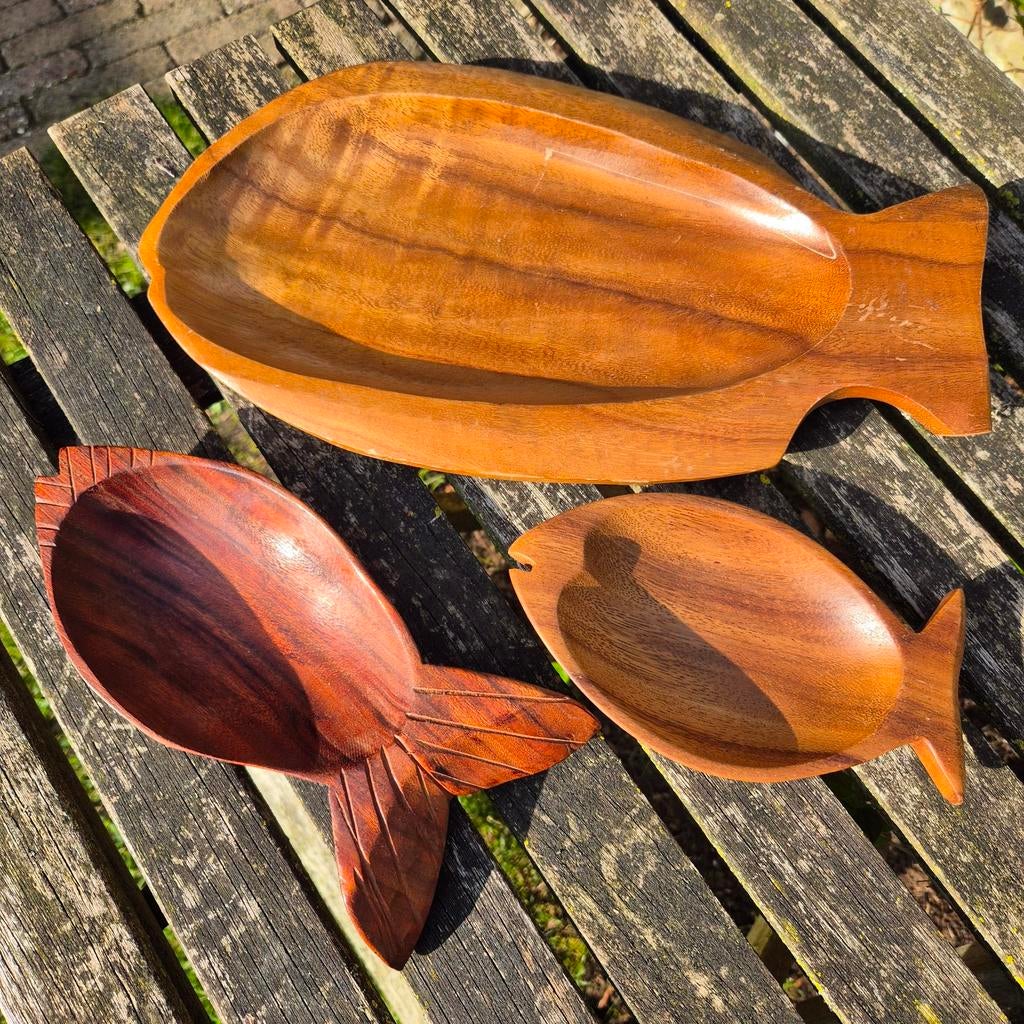 Vintage schalen, vis, Huis en Inrichting, Ophalen of Verzenden, Zo goed als nieuw, Rond, Hout