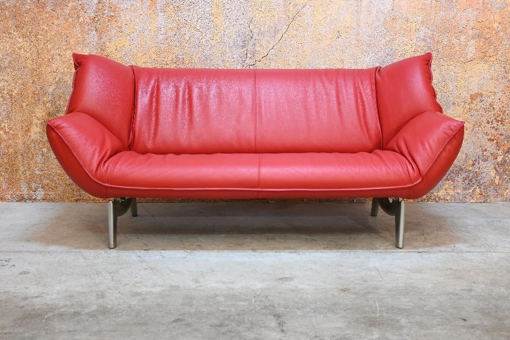 ZGAN 2 rode leren Leolux Tango design banken, Leolux, Leolux, Driepersoons, 75 tot 100 cm