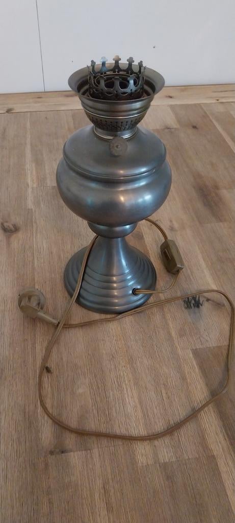 Antieke Tinnen Olielamp, omgebouwd tot Stroomlamp, Antiek en Kunst, Ophalen