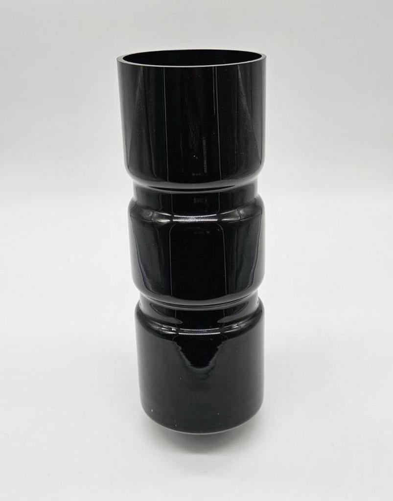 Zwarte glazen bamboe vaas handgeblazen 27 cm, Huis en Inrichting, Woonaccessoires | Vazen, Zwart, Ophalen of Verzenden, Minder dan 50 cm