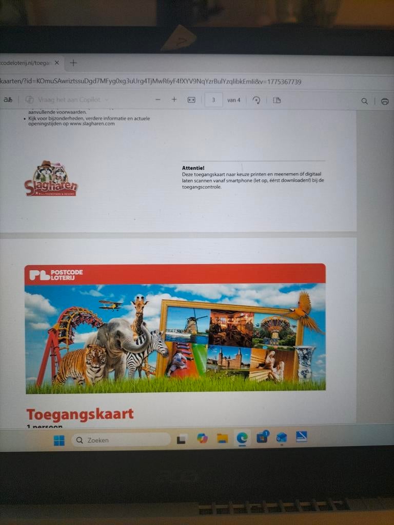 2 Slagharen tickets, Drie personen of meer, Ticket of Toegangskaart