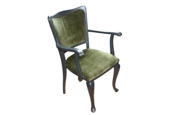 Vintage houten stoel, groen velours., Huis en Inrichting, Stoelen, Gebruikt, Eén, Hout, Stof, Overige kleuren, Ophalen