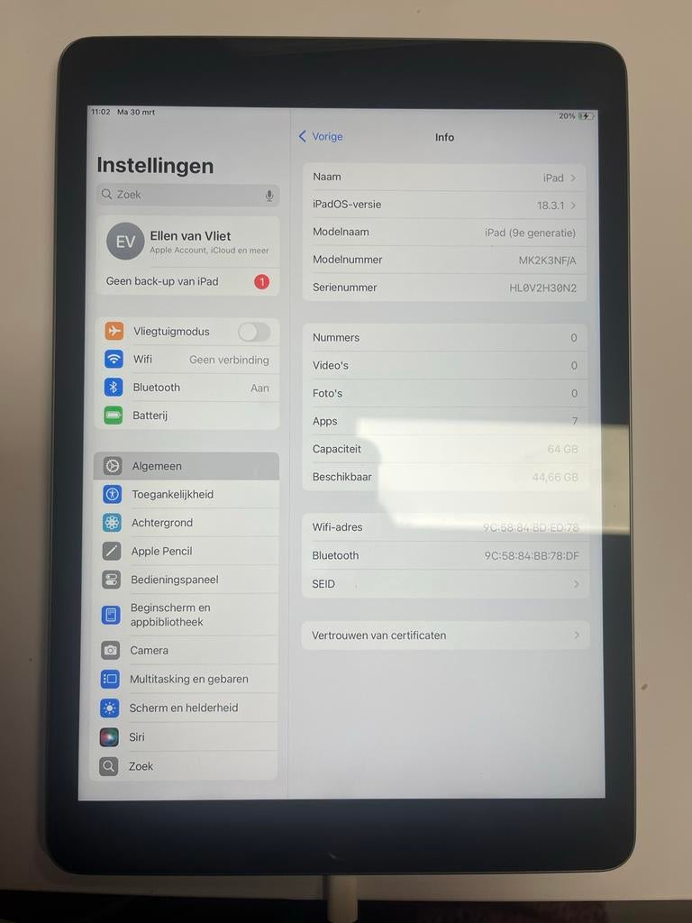 Apple iPad (9e generatie) 64 GB, Computers en Software, Apple iPads, Apple iPad, Zwart, Zo goed als nieuw, 64 GB