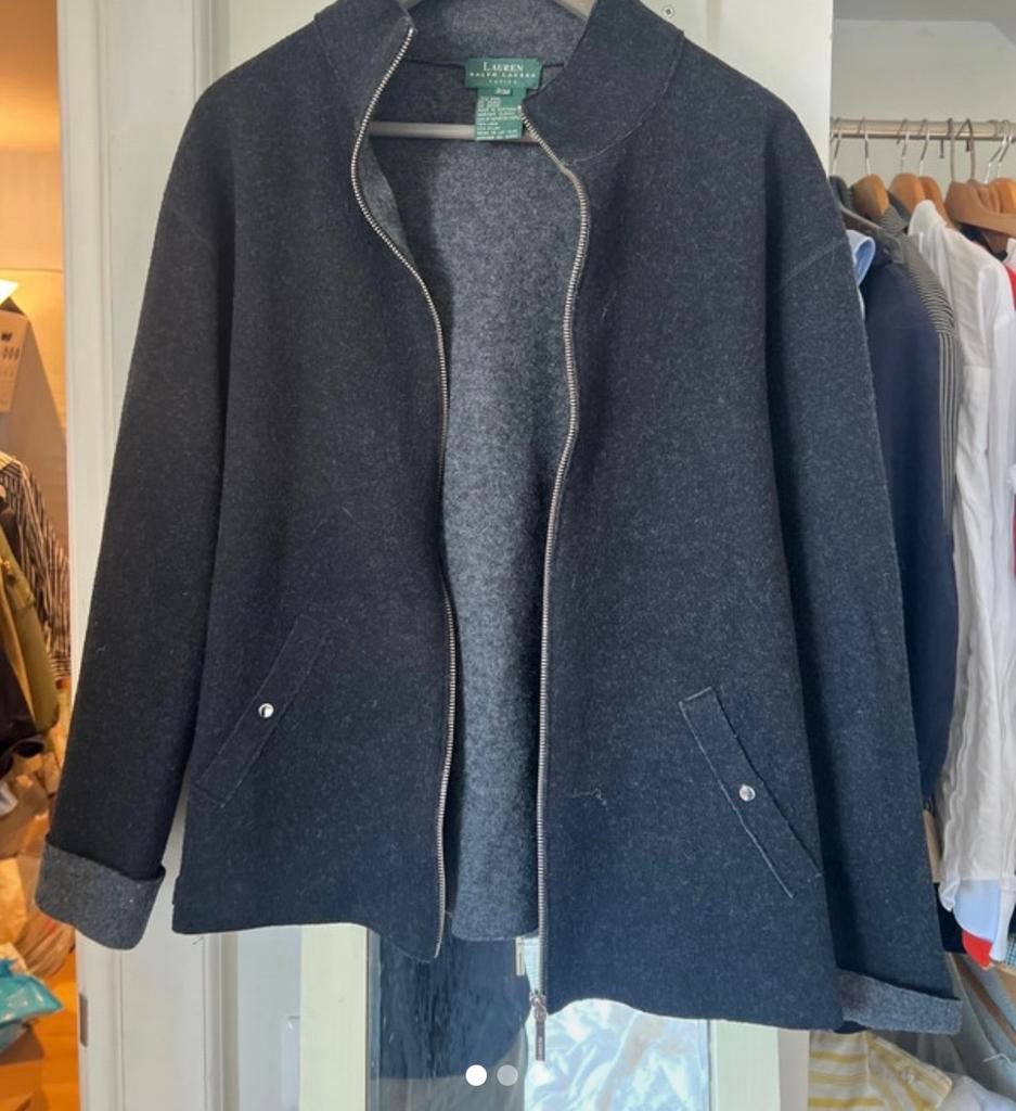 Ralph Lauren Petite wollen vest jack zwart, Ophalen of Verzenden, Gedragen, Maat 38/40 (M), Grijs