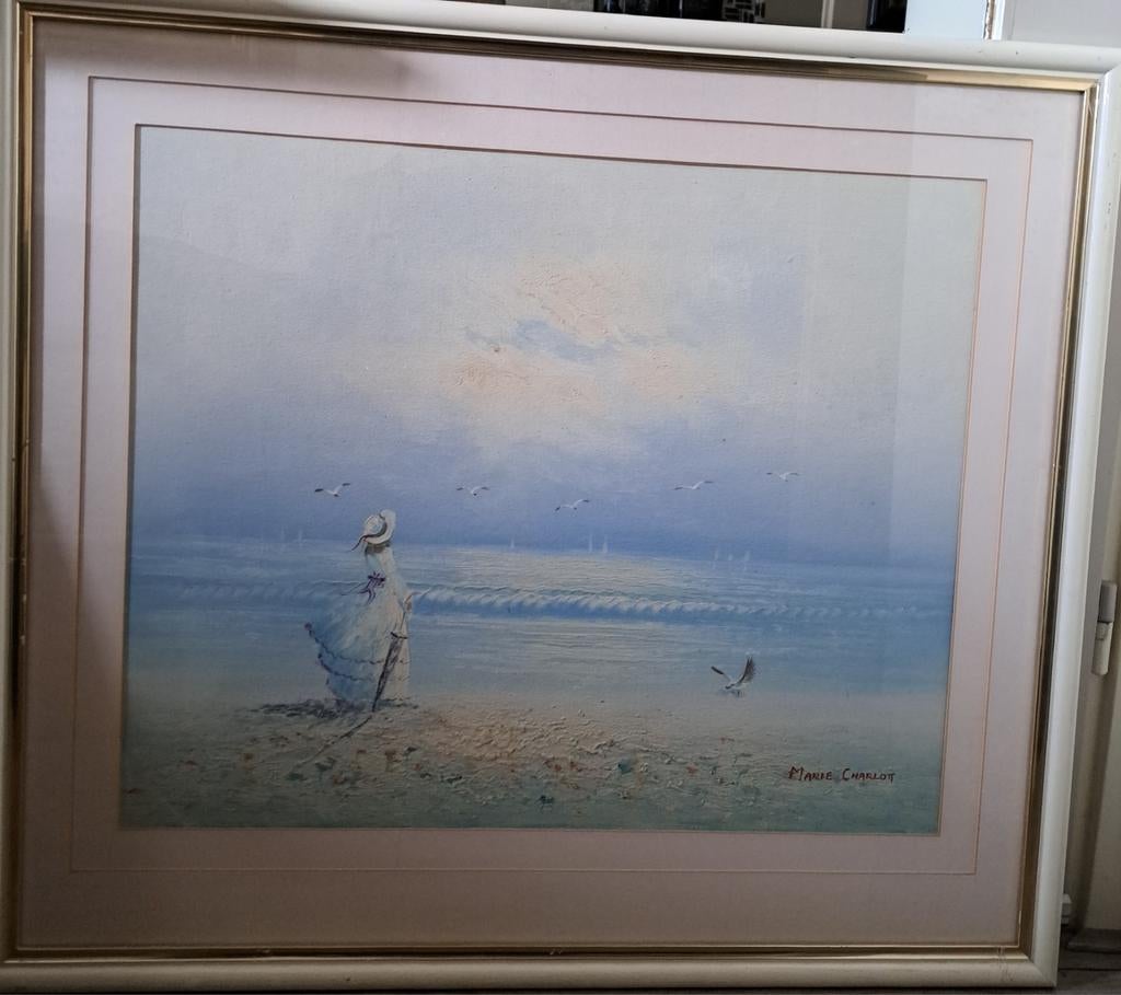 Schilderij Marie Charlot - Vrouw aan Zee, Museumglas, Ophalen of Verzenden