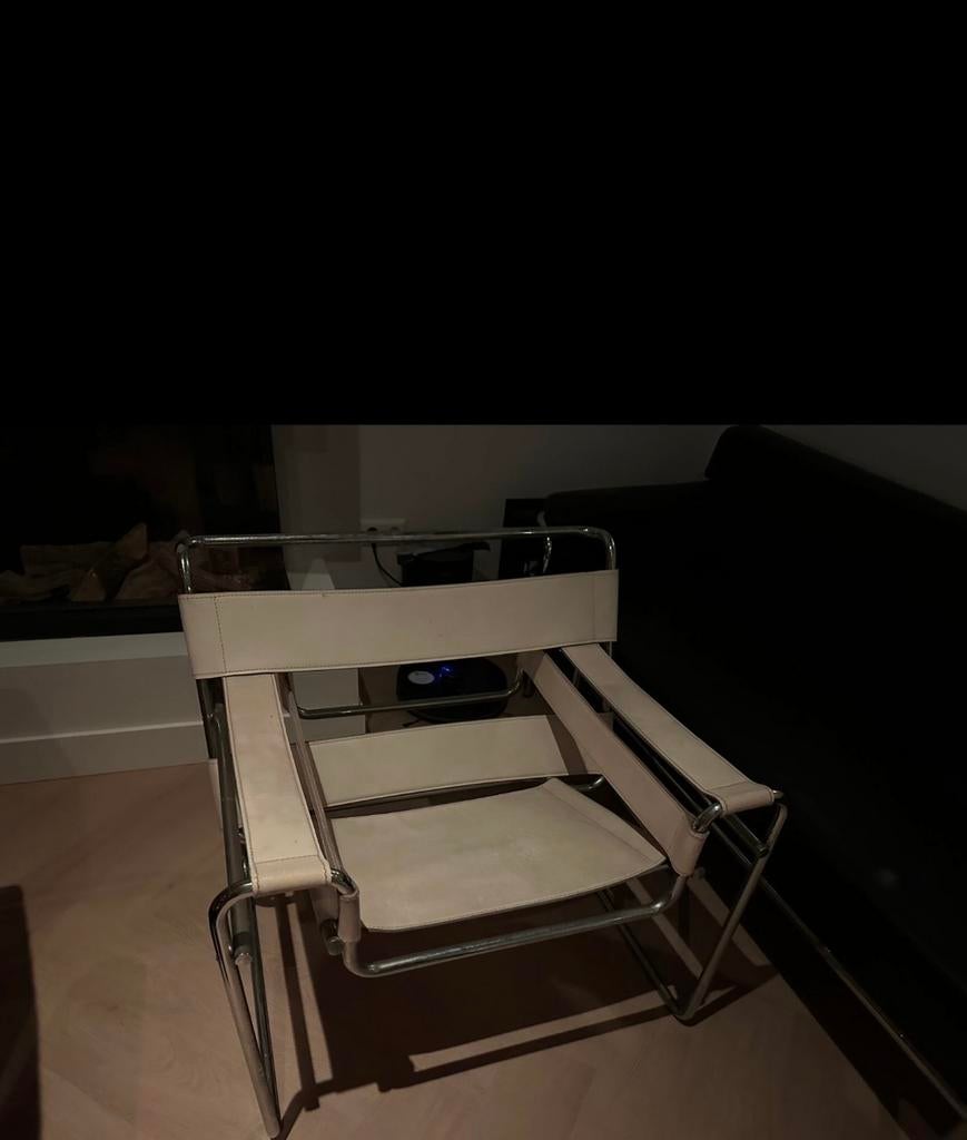 replica stoel Wassily Bauhuis vintage - wit leer, buisframe, Ophalen, Gebruikt, Wit, Leer