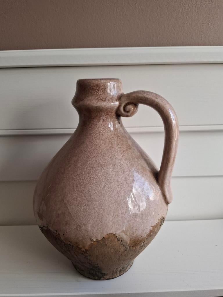 Brocante landelijke oudroze vaas- kruik, Antiek en Kunst, Ophalen of Verzenden