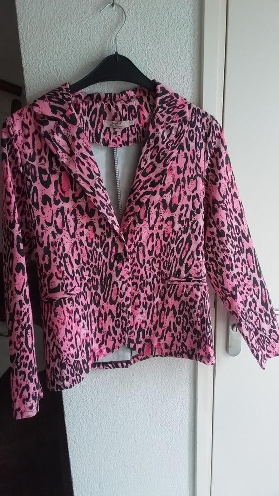 Roze colbert jas met luipaardprint - Maat M/L, Maat 38/40 (M), Sophia, Ophalen of Verzenden, Zo goed als nieuw