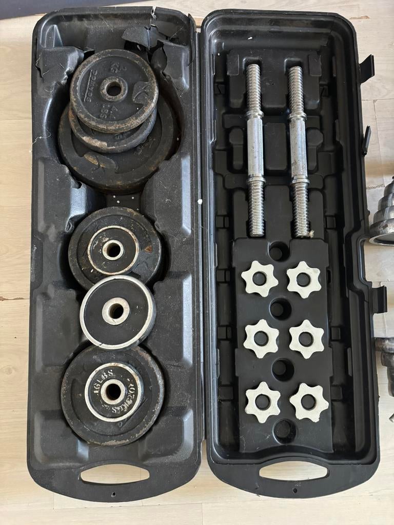 Metalen gewichten en pushupbar met opbergdoos, Ophalen