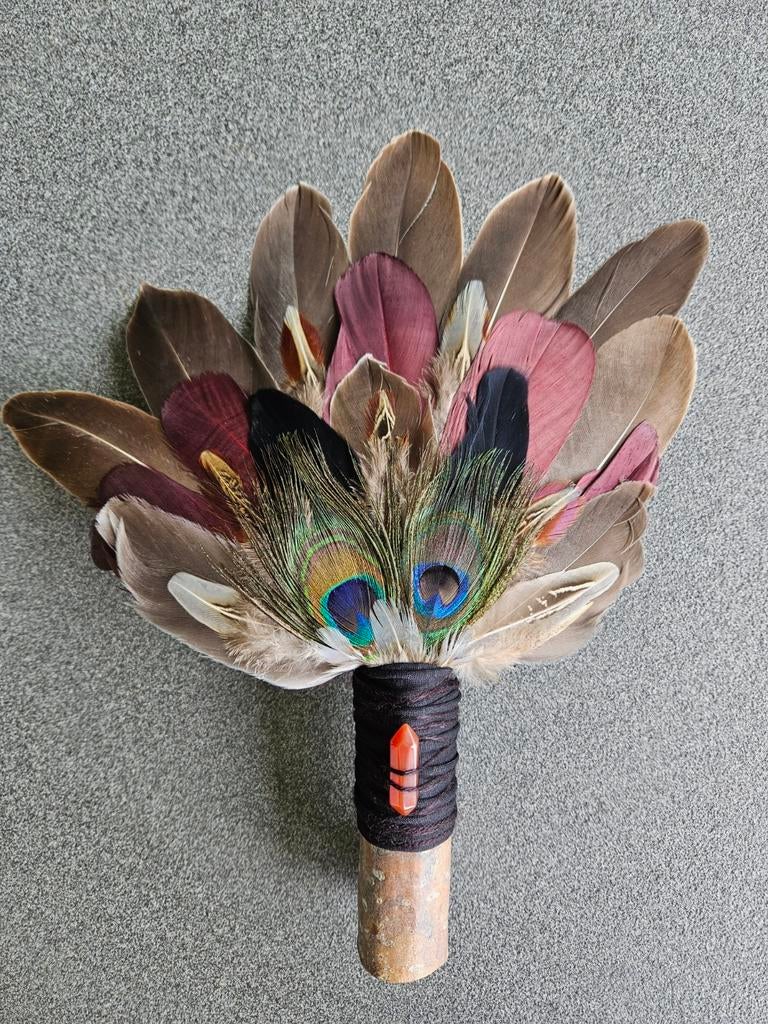 Smudge feathers agaat veren waaier feather stick reiki wicca, Ophalen of Verzenden