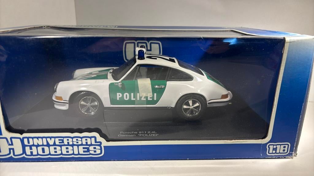 Porsche 911 2.4l german polizei universal hobbies 1.18, Overige merken, Ophalen of Verzenden, A, A