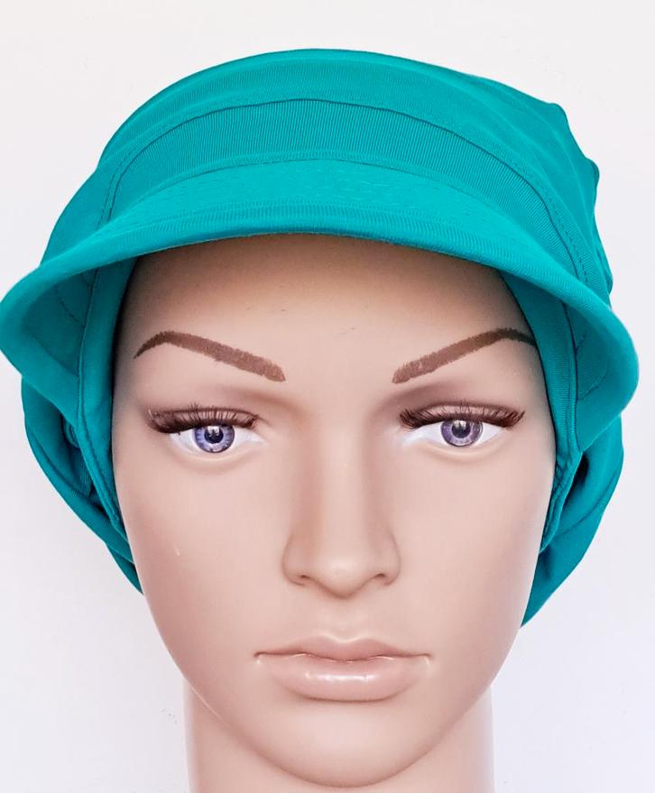 Chemo/haarverlies tricot pet no 59 L. Zeegroen., Kleding | Dames, Mutsen, Sjaals en Handschoenen, Nieuw, Muts, Maat 46/48 (XL) of groter