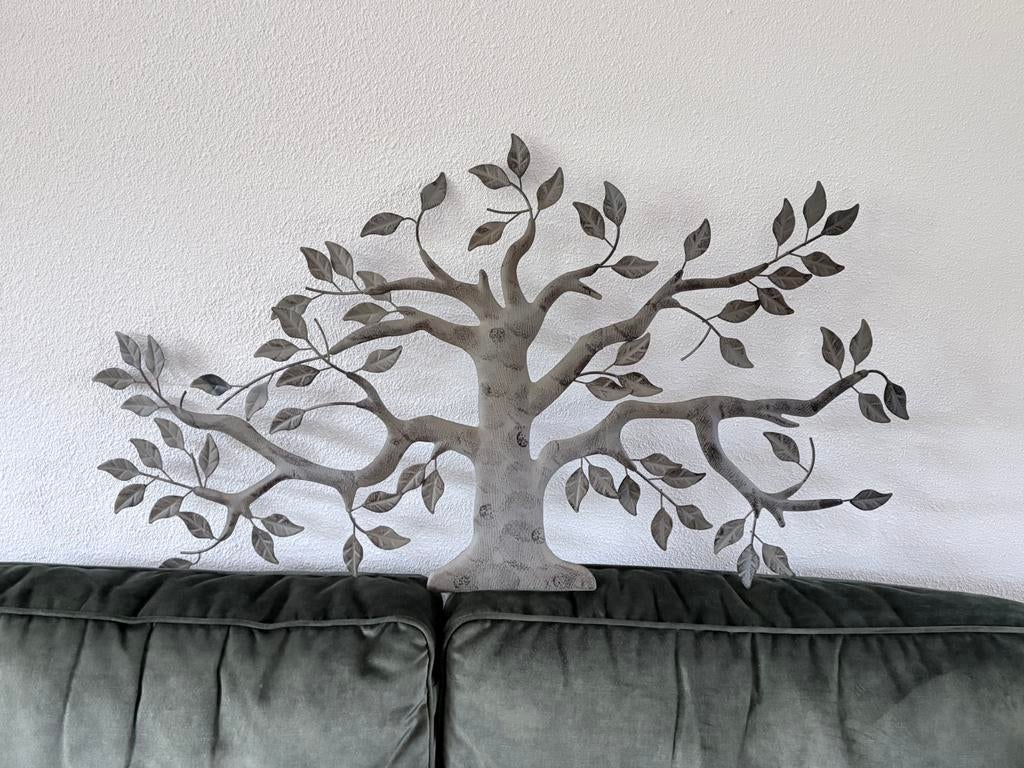 Prachtige grote levensboom metaal wanddecoratie, Ophalen, Zo goed als nieuw, Houten stempel