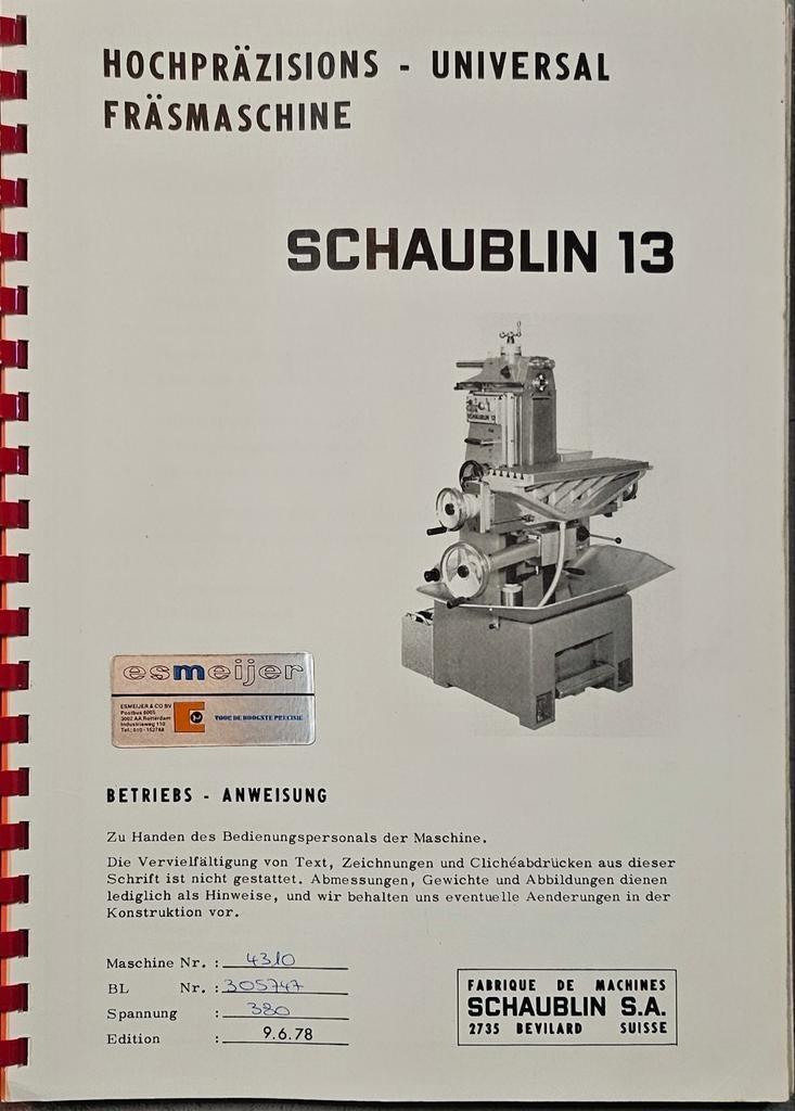 Schaublin handleidingen (origineel), Ophalen of Verzenden, Gelezen, Metaaltechniek, Schaublin S.A. / Aciera S.A.