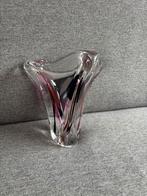 Elegante Kristallen Vaas met Roze en Paarse Accent, Antiek en Kunst, Ophalen of Verzenden