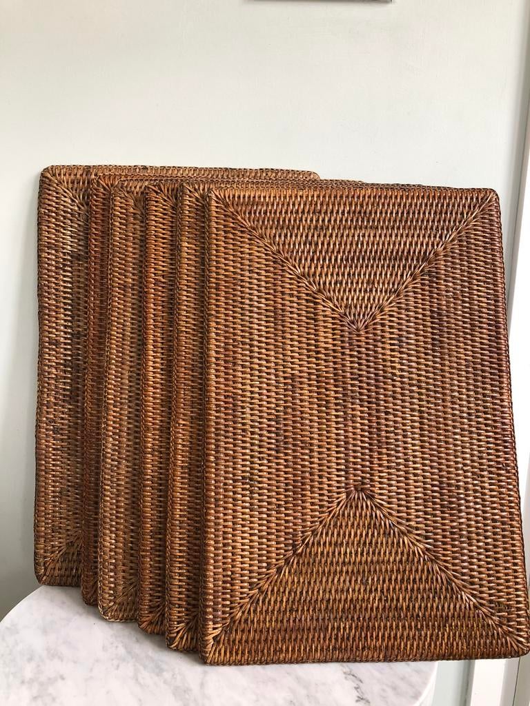 6 Rattan placemats Birmariet Myanmar, 46x31 cm. goede staat, Ophalen of Verzenden, Zo goed als nieuw