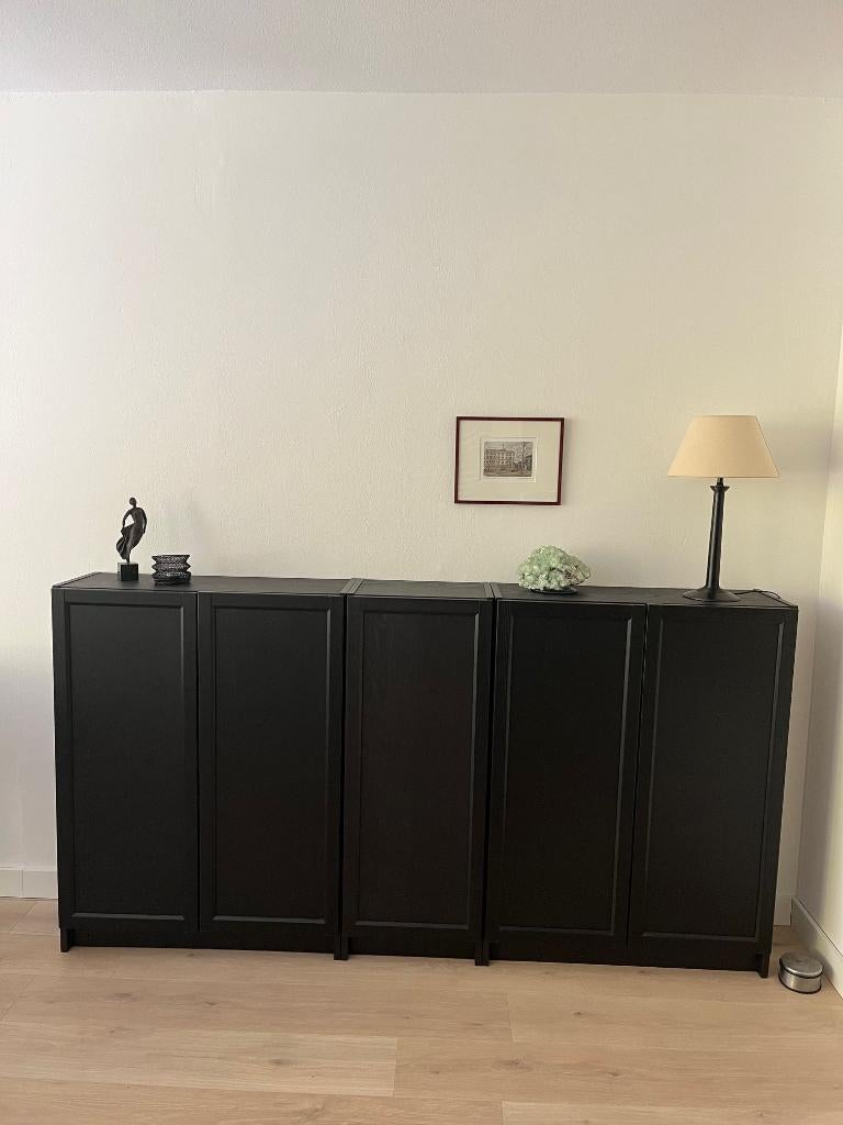 Ikea Billy Kast met Oxberg deuren (zwart eikenpatroon), Ophalen, Zo goed als nieuw
